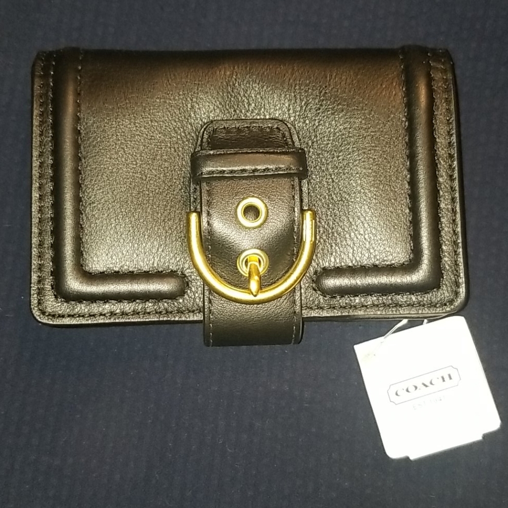 Coach leather bifold with buckle and gold detail